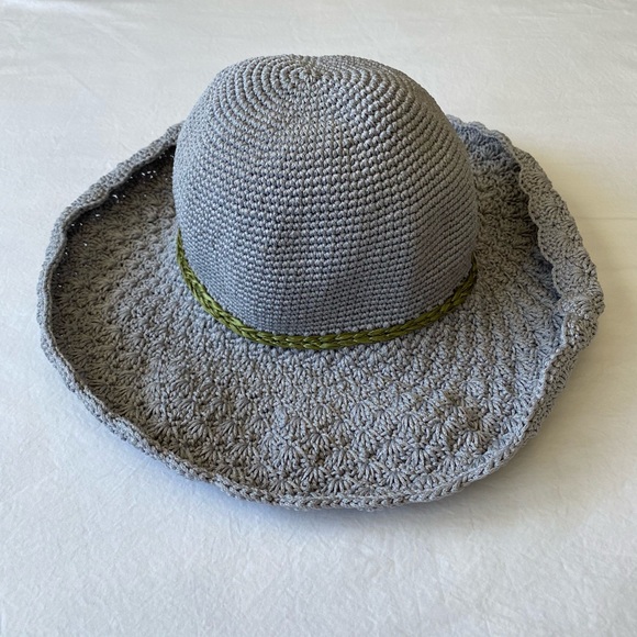 Grey Crocheted Floral Wide Brim Hat main image 12